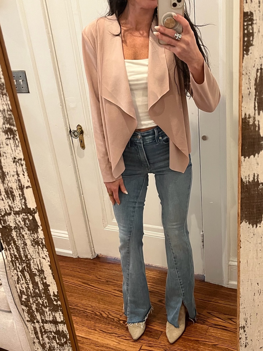 SHEIN Blush Pink Open-Front Waterfall Cardigan